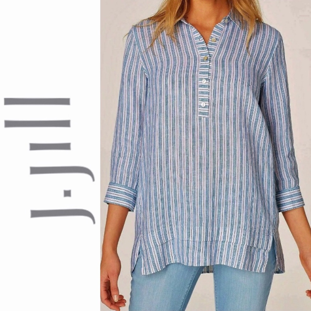 J. Jill Love Linen Striped Shirt Popover High Low